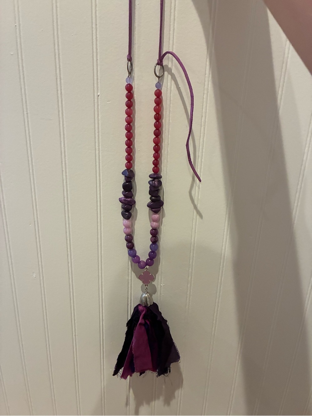 Beaded Tassel Necklace - Purple, Pink & Red
